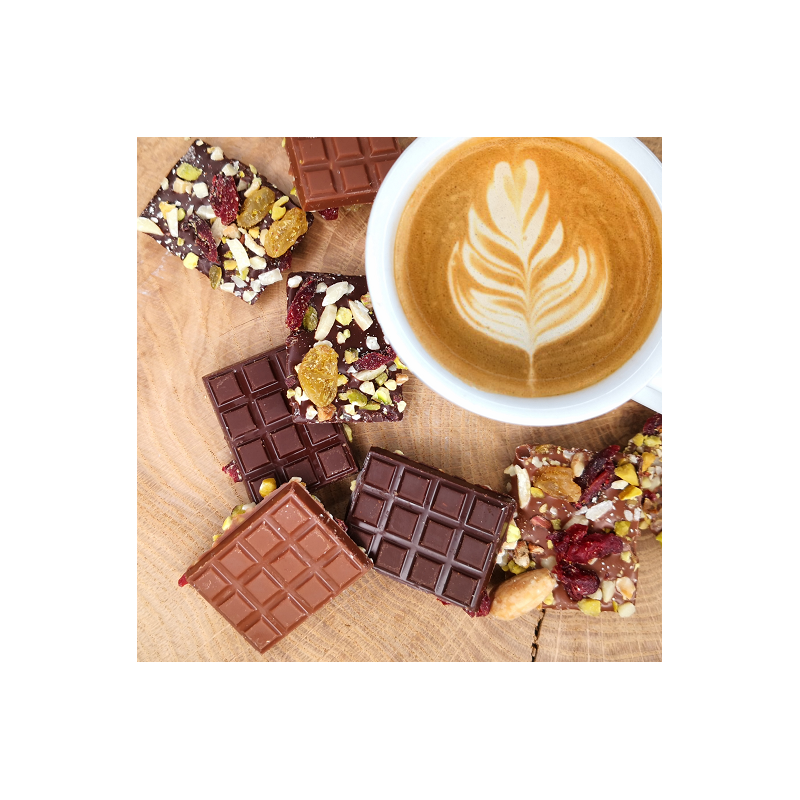 Mini tablette mendiant au chocolat au lait (39% de cacao minimum).